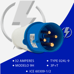 Plug Industrial 3P+T 32A Azul 9H 220/250V OMG 4279