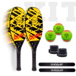 Kit 2 Raquete Beach Tennis 3K Carbono + Bola + Grip + Protetor.