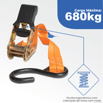 Cinta com Catraca para Amarração de Cargas 680kg x 25mm x 4,5m