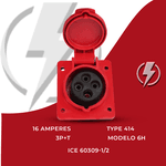 Tomada Embutir 3P+T 16A 6H Vermelho OMG-4046