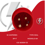 PLUG 3P+T 32A 6H VERMELHO OMG-4276