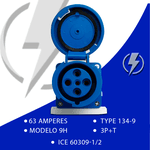 Tomada Sobrepor 3P+T 63A 9H Azul OMG-4509