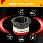 Escova Copo Trançada de Aço Carbono M14 Ômega