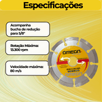 Disco Diamantado Segmentado 110 X 20 P/ Esmerilhadeira Ômega