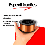 1kg Arame Mig uso com gás 0.9MM Er70s-6 Ômega