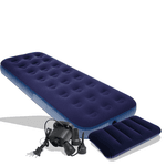 KIt Camping Colchão Inflável Solteiro 191cm x 73cm + Travesseiro + Inflador Elétrico Ômega