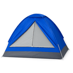 Kit Camping Barraca Azul 4 Pessoas + Colchão Casal Inflável + 2 Travesseiros Infláveis + Inflador Elétrico Ômega