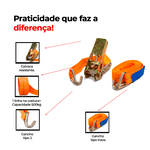 Kit Catraca + Cinta Amarração Carga 500kg x 25mm Gancho J Ômega