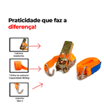 Cinta com catraca para amarração e fixação 800kg x 25mm Ômega