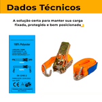 Cinta com catraca para amarração e fixação 800kg x 25mm Ômega