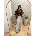 CARDIGAN TRICO LISTRAS NUDE E PRETO 