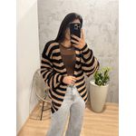 CARDIGAN TRICO LISTRAS NUDE E PRETO 