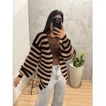 CARDIGAN TRICO LISTRAS NUDE E PRETO 