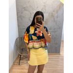 BATA CARLA ESTAMPADA VISCOSE COM BABADO NA MANGA 