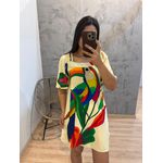 VESTIDO CURTO MANGUINHA ESTAMPADA FUNDO CLARO