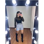 Short Alfaiataria Pregas Cinto Cinza
