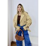 Jaqueta Cropped Lapela Caqui