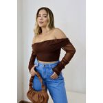 Cropped Feminino Drapeado Tule Marrom