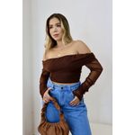 Cropped Feminino Drapeado Tule Marrom