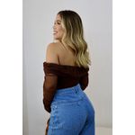 Cropped Feminino Drapeado Tule Marrom