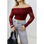 Cropped Feminino Drapeado Tule Cereja