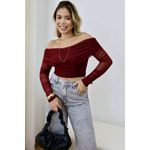 Cropped Feminino Drapeado Tule Cereja