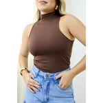 Blusa Feminina Gola Alta Cavada Marrom