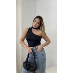 Blusa Nula Manga Poliamida Drapeada Lia Preta