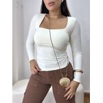 Blusa Manga Longa Decote Quadrado Poliamida Bia Off