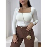 Blusa Manga Longa Decote Quadrado Poliamida Bia Off
