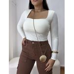 Blusa Manga Longa Decote Quadrado Poliamida Bia Off