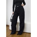 Calça Feminina Cargo Bolsos Frontais Preta