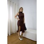 Vestido Feminino Canelado Gola Fenda Marrom