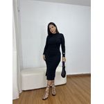 Vestido Feminino Midi Canelado Preto