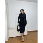 Vestido Feminino Midi Canelado Preto