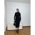Vestido Feminino Midi Canelado Preto