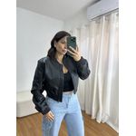 Jaqueta de Couro Feminina PU Bomber Preta