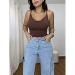 Cropped Feminino Alça Decote Degagê Marrom