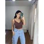 Cropped Feminino Alça Decote Degagê Marrom