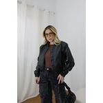 Jaqueta de Couro Feminina PU Bomber Preta