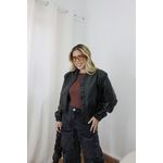 Jaqueta de Couro Feminina PU Bomber Preta