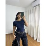 Body Feminino Manga Curta Costas Nua Azul