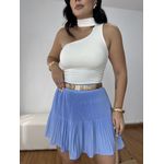 Short Saia Feminino Plissado Azul