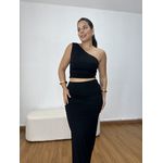 Conjunto Feminino Blusa Nula Manga e Saia Preto