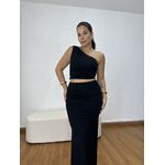 Conjunto Feminino Blusa Nula Manga e Saia Preto