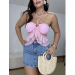 Blusa Bata Babados Tule Rosa