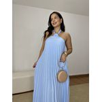Vestido Frente Única Plissado Azul
