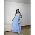 Vestido Frente Única Plissado Azul