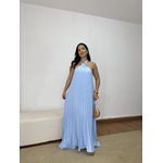 Vestido Frente Única Plissado Azul