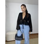 Blusa Bata Amarração Manga Ampla Preta
